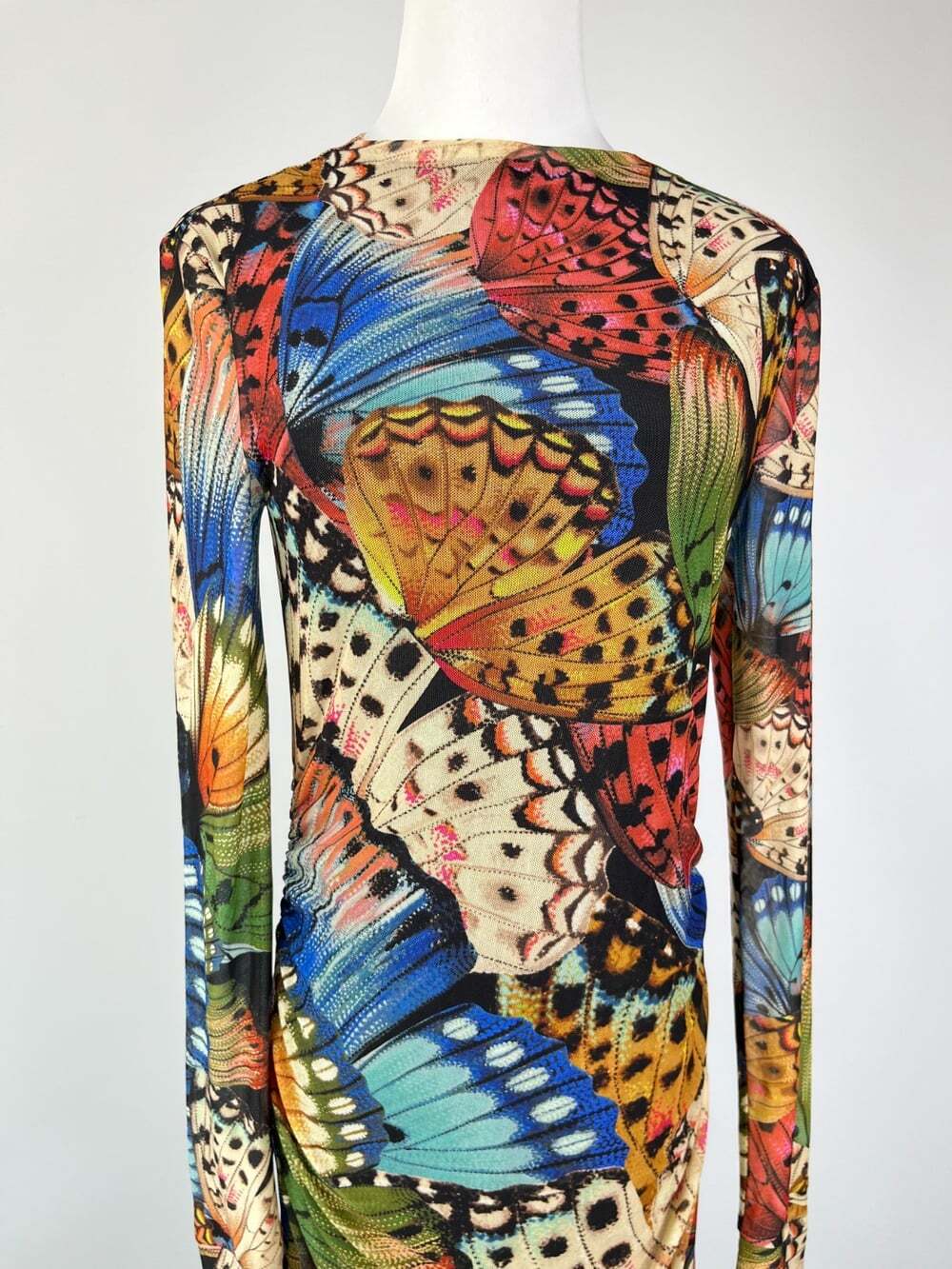 NWOT Farm Rio Long Sleeve Mesh Butterfly Print Fitted Bodycon Midi Dress Size S - Picture 3 of 11